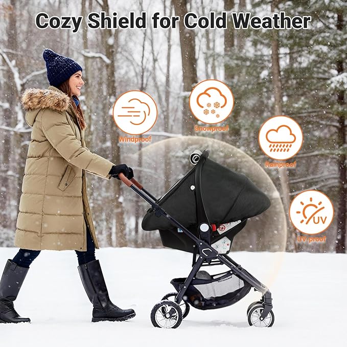 Rquite Car Seat Cover Baby, Carseat Covers Boy Girl, 2 Layers Window -Breathable Mesh & Wind/Sun Shade, Infant Car Seat Canopy Baby Carrier/Stroller Cover, Fit Spring, Fall, Winter, Cold Weather