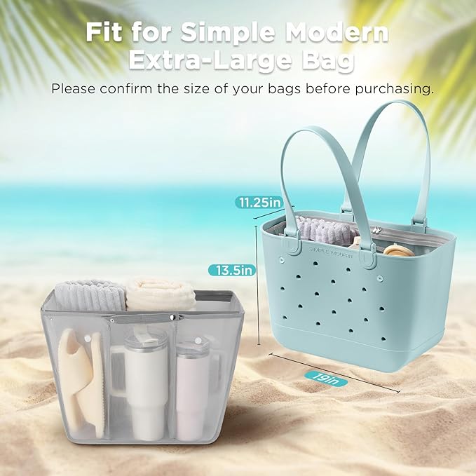 OUTXE Beach Bag Organizer Inserts Compatible with Extra Large Simple Modern Bag Accessories, Lightweight Mesh Insert Divider Pouch for XL Simple Modern Bag, Beach Tote Bag Insert for Organizing