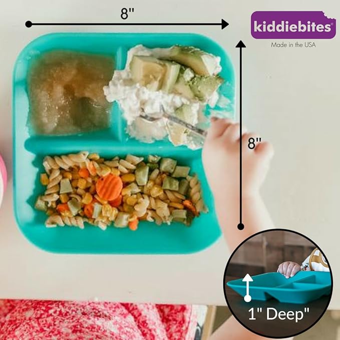 | 100% Silicone Plates for Babies & Kids | MADE IN THE USA | BPA, BPS, Lead, Cadmium, PVC, & Phthalate Free | Children's Divided Placemat Set | Teal, 2 Pack