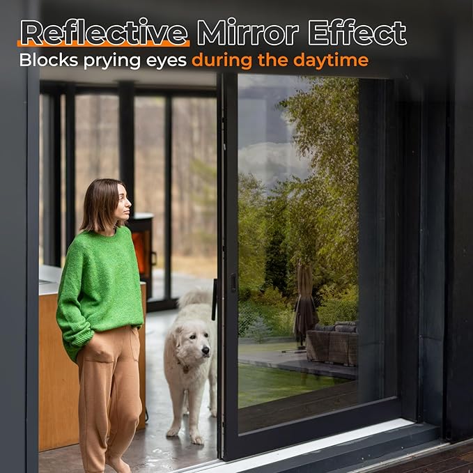 DOWELL Window Privacy Film, One Way Window Tint for Home, Static Cling Anti UV Sun Blocking Reflective Mirror Film, Heat Control See Out Not in Glass Tinting, Black Silver, 35.4" x 157.5"