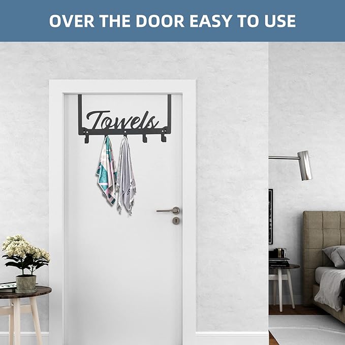 Azmoncy 2 Pack Over The Door Hooks, Heavy Duty Over Door Towel Hanger with 10 Coat Hooks for Bedroom, Bathroom, Kitchen Towels, Bags, Hats