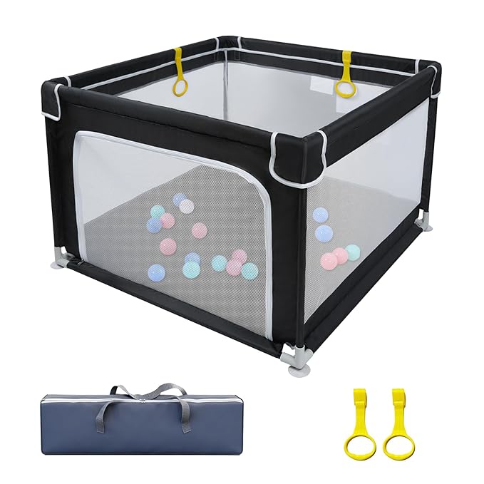 Baby Playpen for Babies and Toddlers,Small Baby Fence Floor Yard,Soft Breathable Mesh, Anti-Slip Base, Mini Play Yard with Pull-Up Ring Safe Anti-Fall Play Yard with Gates,36"X36"in