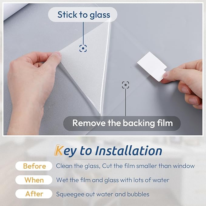rabbitgoo Window Privacy Film, Frosted Glass Window Clings, Static Cling UV Heat Blocking Door Stickers for Home Bathroom, Removable Indoor Decal Coverings Day and Night, Pure, 23.6 x 78.7 Inches