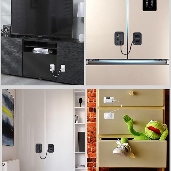 Fridge Lock (2 Pack), Heavy Duty Combination Refrigerator Lock, for Fridge, Cabinets, Window and Child Locks for Cabinets and Drawers, Strong Non-Marking Adhesive No Drilling (Black)