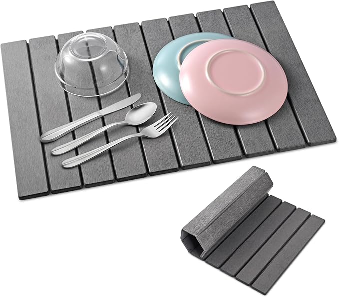 Stone Drying Mat for Kitchen Counter Large, Foldable Quick Dry Diatomaceous Earth Mat for Dishes Bottles Cups, Absorbent Collapsible Stone Dish Drying Mat for Countertop Bathroom 23" x 15.3"