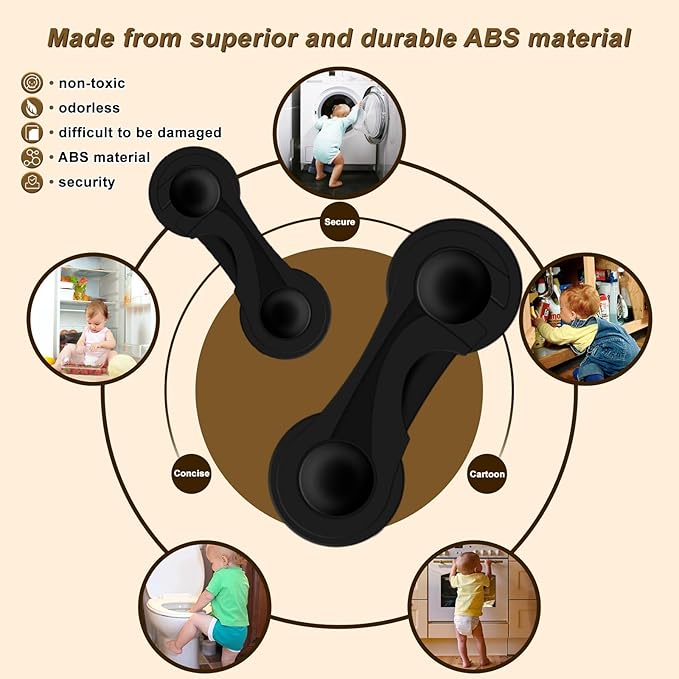 Child Proof Cabinet Locks-(10-Pack) - Child Locks For Cabinets And Drawers,Easy To Install (No Drilling) For Drawers, Cabinet Seat, Toilet Seat, Fridge, Oven, Appliances