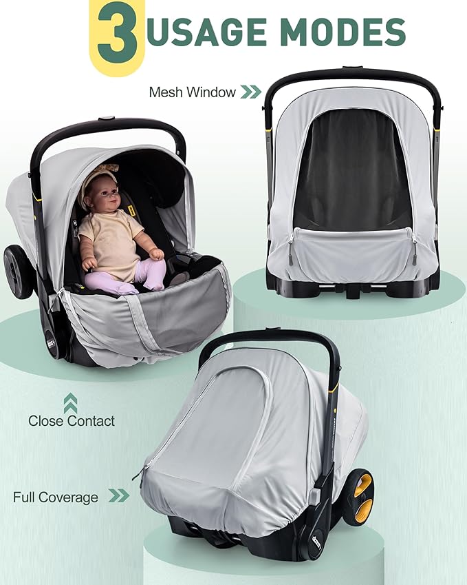 Summer Baby Car Seat Cover Compatible with Doona Car Seat and Stroller,Breathable Sunproof Car Seat Canopy for Boys & Girls,Suitable for Spring/Summer/Autumn Use (Gray)