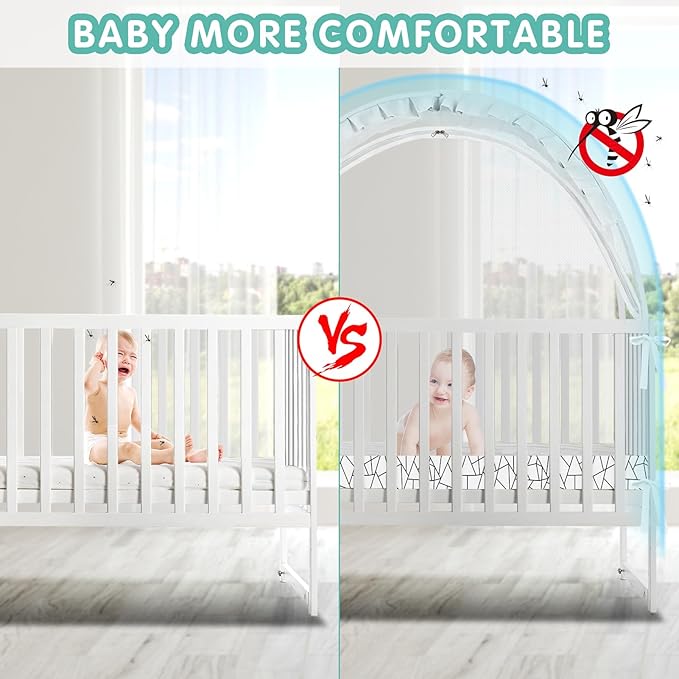 Crib Tent - Crib Net to Keep Baby in, Stop Baby from Climbing Out of Crib, Pop Up Crib Tent with Durable Breathable Net Double Zipper Strong Rods Installation Convenience (Black Line, Large)