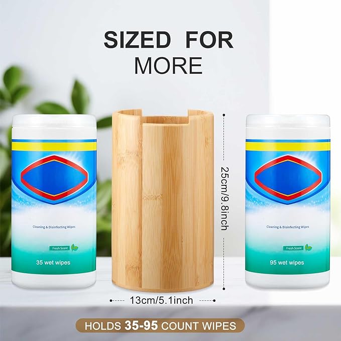 Bamboo Wipes Dispenser Container, Disinfectant Wall Mounted Disinfectant Wipes Holder Decorative Bamboo Kitchen Organizer for Bathroom Office Classroom Countertop Home