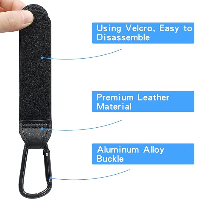 2 Pcs Stroller Hooks for Diaper Bag - Durable Leather Stroller Straps Diaper Bag Hooks - Stroller Clips for Stroller Wheelchair Shopping Carts - Black
