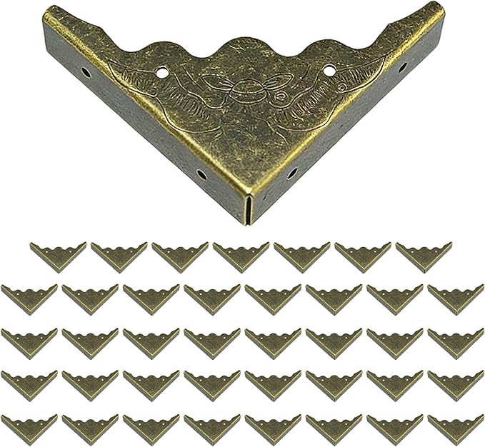 40 Pcs Metal Furniture Corner Protector,Antique Decorative Corner for Jewelry Box,for Storage Box Jewelry Case Cabinet Wooden Chest Etc. (Antique Bronze)