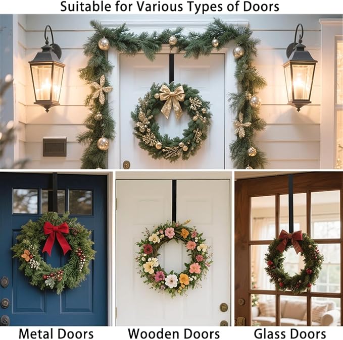 Sattiyrch 15" Wreath Hanger for Front Door,Sturdy Steel Wreath Door Hanger,Over The Door Hanger Hook (White,1)