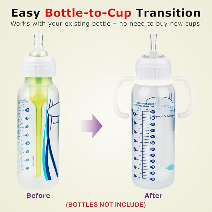 joyfeed 6Pack Straw Cup Conversion Kit for Dr Browns Narrow and Narrow Glass Baby Bottles, Weighted Straw Replacement Kit with Soft Straw Top and Handle,6m+