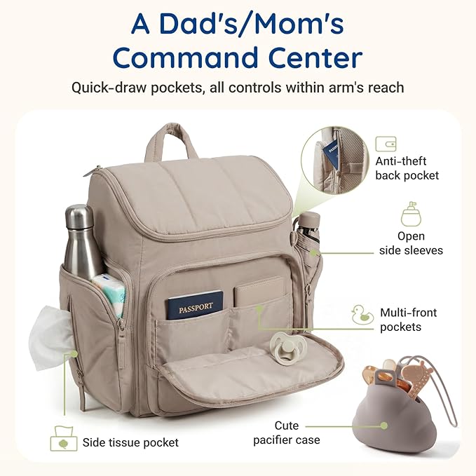 mommore Diaper Bag Backpack, Baby Bag with Waterproof Changing Pad and Stroller Straps for Toddler, Diaper Backpack for Mom Dads with Insulated Pockets & Pacifier Case, Baby Essential, Black