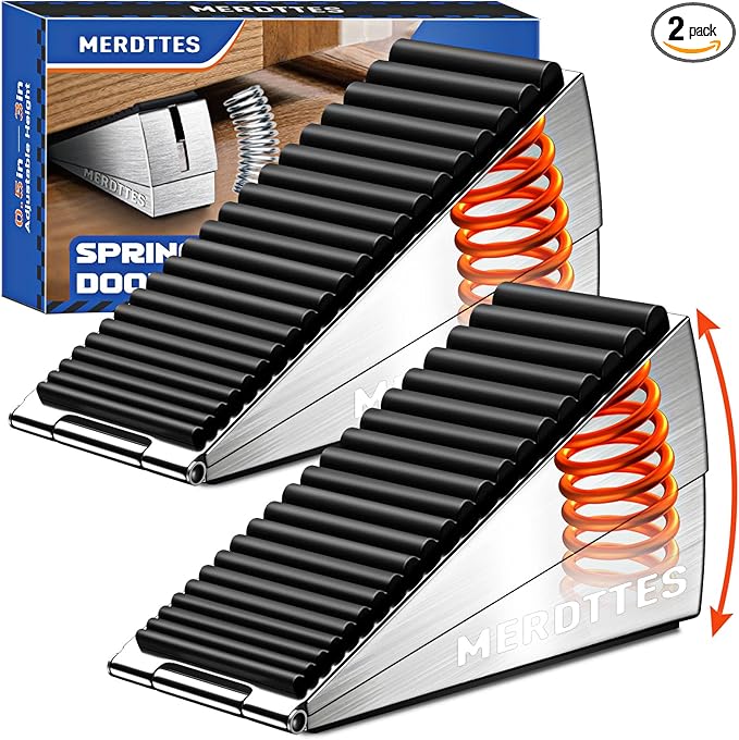 Upgrade 2-Pack Heavy Duty Door Stopper, 3 in Tall Spring Large Door Stops for Bottom of Doors, Decorative Door stoppers Wedge Holder to Keep Open Doorstop Suit Any Heavy Gate