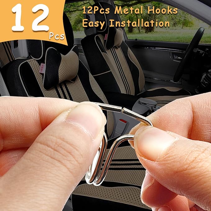 24Pcs Car Seat Cover Plum Plate Metal Hooks, 12Pcs Plastic Car Seat Covers Chucks and 12Pcs Metal Hooks Set Locking Clip Plastic Card Fixed Fastener Buckle Replacement for Car Seat (Black)