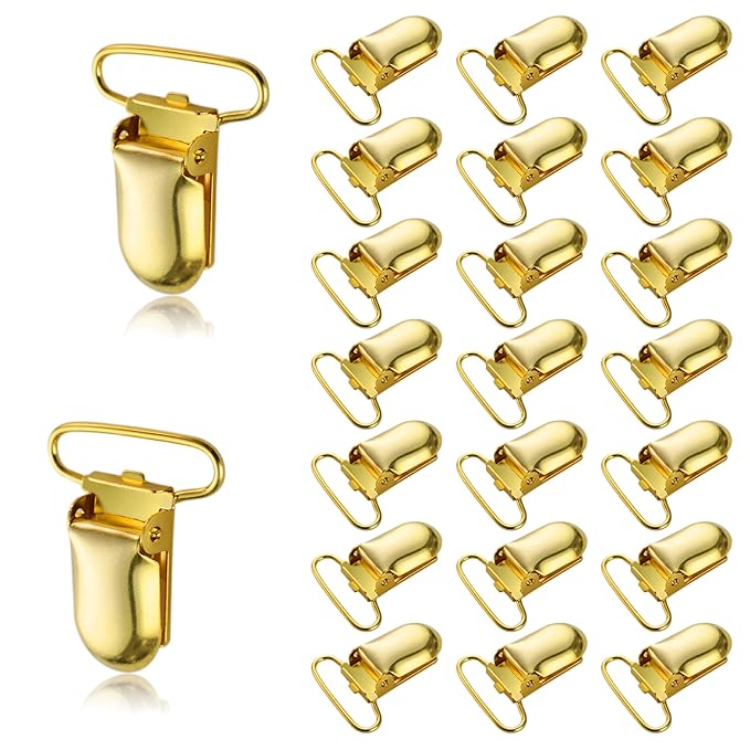 25 PCS 1" Suspender Clips Metal Pacifier Clip Holder for Pacifiers DIY Baby Girl Toy Bibs Garter Making Supplies (Gold, Bulk)