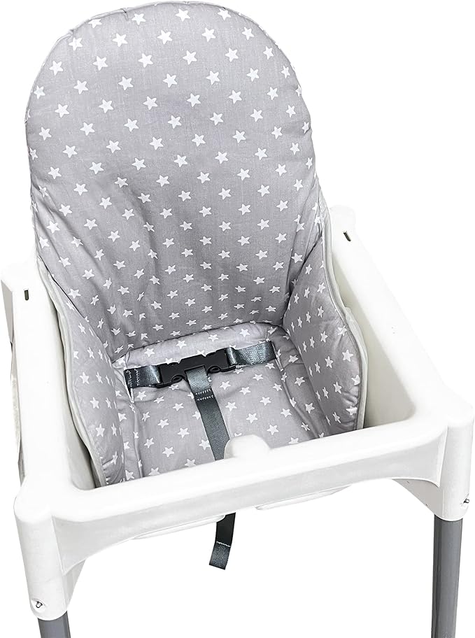 ZARPMA Cotton Seat Covers Compatible for IKEA Antilop Highchair,Cotton Surface and Cotton Padded Foldable Baby Highchair Cover for Child Chair Cushion(Grey Star)