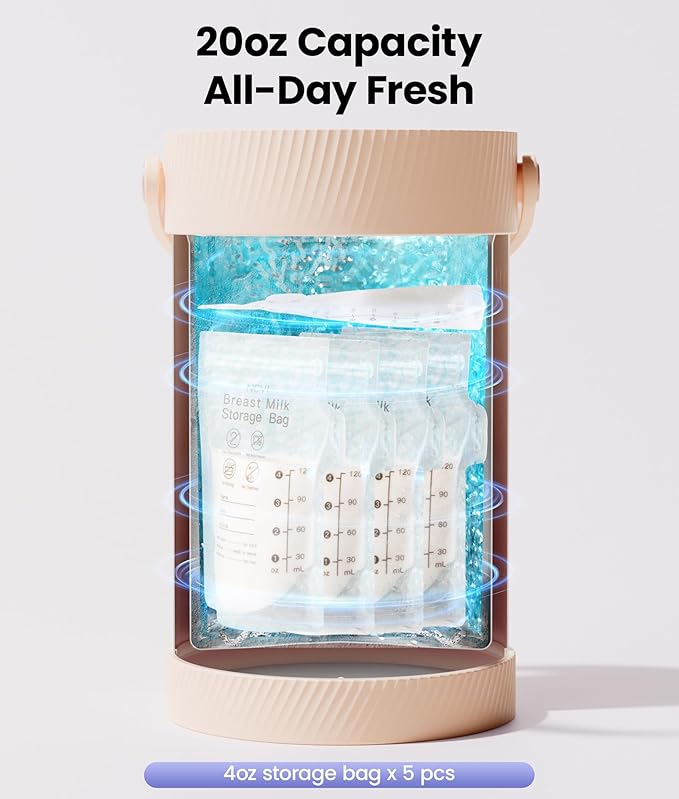 NCVI Portable Breast Milk Chiller Thermos Bottle(Wide-Mouth), Stainless Steel Baby Milk Cooler for Travel Work, Refrigerated Milk Freezer with Gel Tube Suitable for Milk Storage Bags, Pink 20fl oz