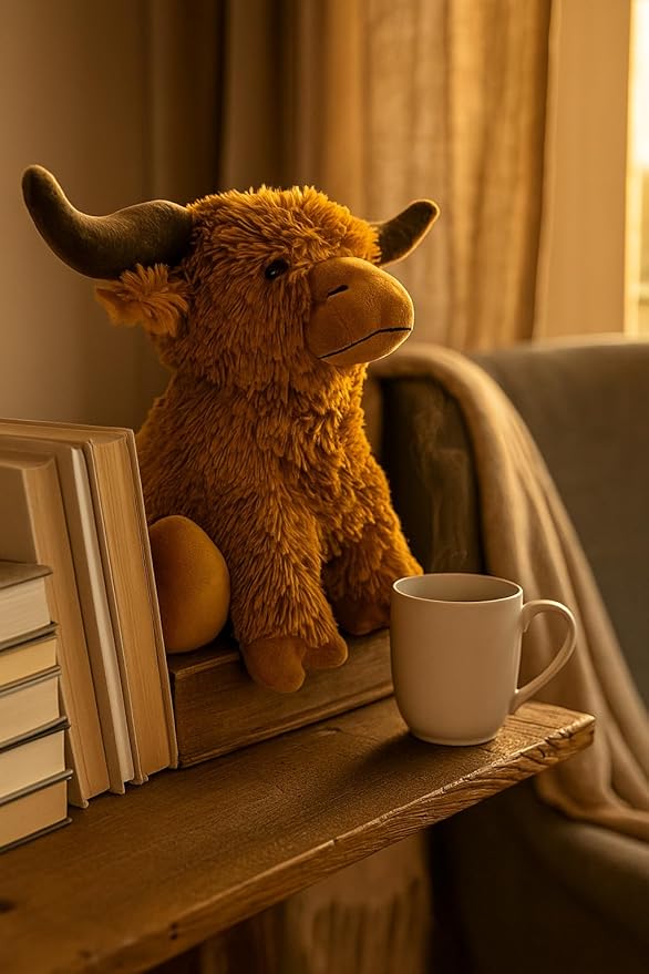 Highland Cow Door Stopper – Cute Weighted Animal Doorstop with Soft Faux Fur – Rustic Farmhouse Home Décor for Living Room, Bedroom, Nursery or Hallway (Extra Heavy (3 lbs))