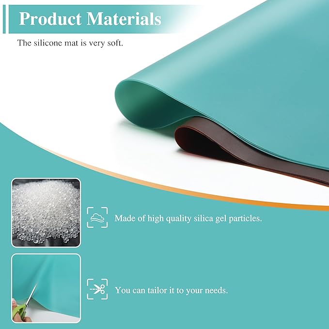 3Pcs 15.7"x 11.8"x 0.03" Green Silicone Placemats, Silicone Mat, Silicone Mats for Baking, Kitchen Counter, Jewelry, Paiting