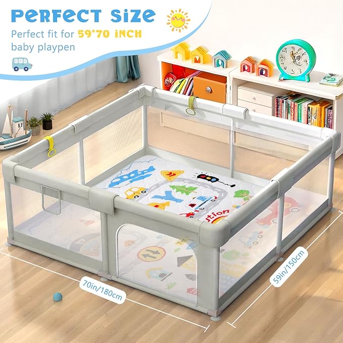 Baby Play Mat for Floor 59 * 71 inch, Extra Thick Soft Cushioning Foam Mat for Kids, Non Slip & Washable Crawling Mat for Toddler, Padded Play Mat for Baby Tummy Time
