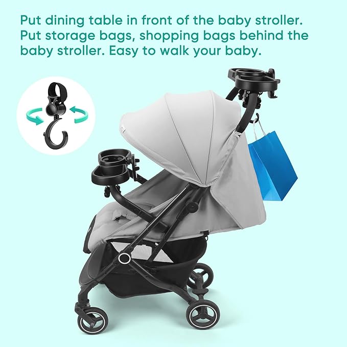 Universal Stroller Snack Tray, 4 in 1 Stroller Tray Attachment with Cups Phone Holder for Baby Toddler Stroller, 360° Rotation Universal Stroller Tray Compatible with Uppababy, Baby Jogger, etc