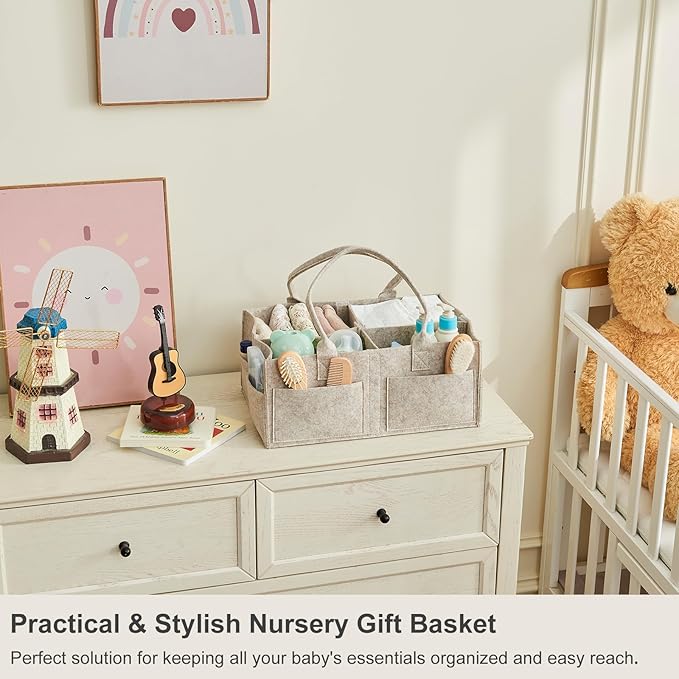 Upgraded Baby Diaper Caddy Organizer, Portable Nursery Storage Bin with Handle, Side Pockets Car Organizer for Diapers and Baby Wipes Essentials, Registry Gift Baskets (1Pcs-Large-Oatmeal)
