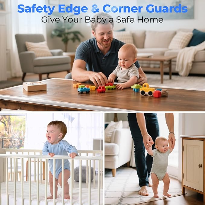 Kloejaa Edge Corner Protector Baby Proofing, Clear Soft Corner Protectors Baby Proof, Furniture Corner Guard & Edge Safety, Edge Protector for Table and Fireplace(19.6ft L*1.56inch W*0.14inch H)