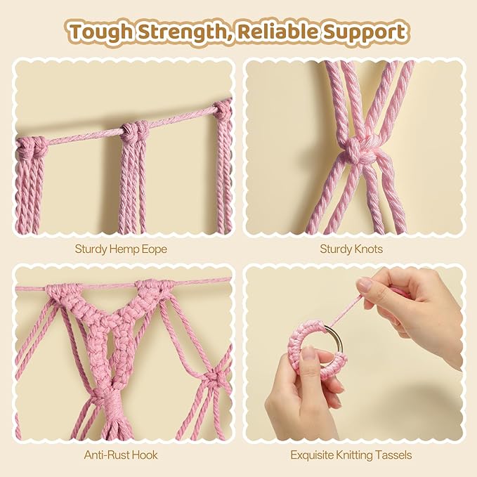 YECAYE Stuffed Animal Net, Room Decor Stuffed Animal Hammock, Upgraded 60 Inch for All Plush Dolls Organizer, Plushies Storage with Fully Handwoven Tassel, Fairy Pink (1 pack) Mesh Bags