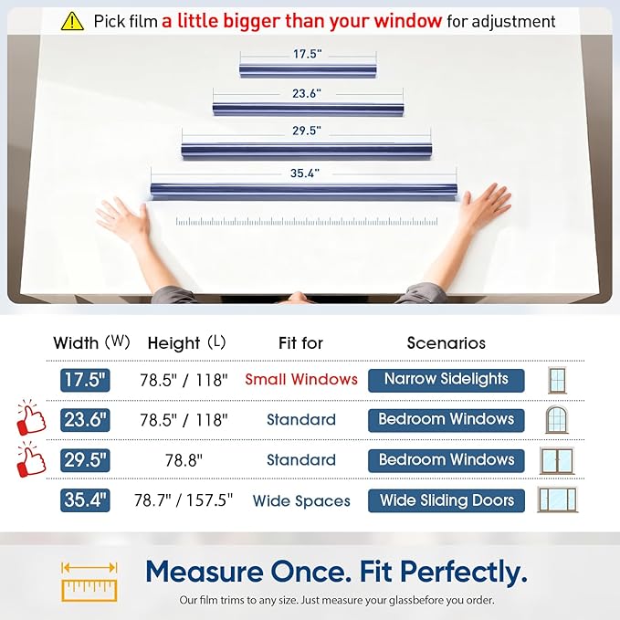SUNBABY Window Tint for Home, One Way Privacy Film Heat & UV Blocking, Static Cling No Glue Renter Friendly Cover for Home Bedroom, Office & Sliding Glass Door, 23.6 x 78.7 Inch with 3 Tools, Blue