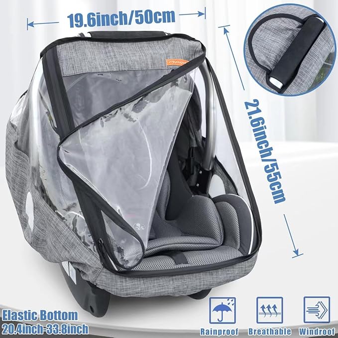 Car Seat Rain Cover,Infant Car Seat Weather Shield,Waterproof,Windproof Protection,Protect from Dust Snow,Rain Cover Features Quick-Access Zipper Door and Ventilation,(Gray Melange)