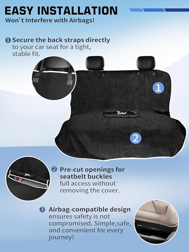 TESFEEL Washable Dog Pet Terry Cloth Accessories Car Seat Cover - Sweat Proof Waterproof Towel Protector for Gym/Beach/After Workout, Absorbent Seat Towel Drape, Reusable Auto Part for Cars/Trucks