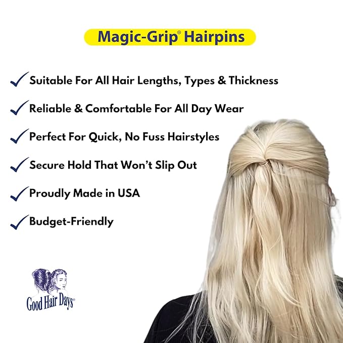 Good Hair Days Hair Pins - 2 1/2" Plastic, U-shaped Magic Grip Hairpins, Strong Durable Pins For Fine, Thick & Long Hair, Styling Accessories - Tortoise Shell, Set of 20