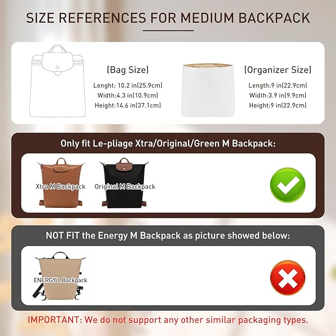 Doxo Upgraded Backpack Organzier, Backpack Organzier Insert Compatible with Long Champ le pliage and More, Lighweight Waterproof DuponPaper Organizer for le pliage Backpacks(White)