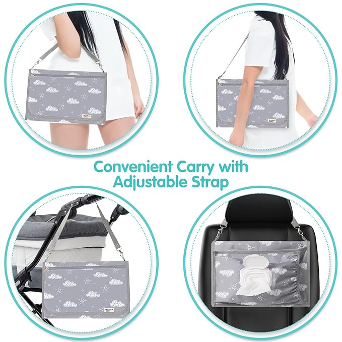 PHOEBUS BABY Diaper Changing Pad, Extra Large Portable Changing Pad for Baby with Wipes Holder, Foldable Travel Diaper Changing Mat with Shoulder Strap