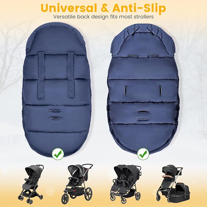 Orzbow Universal Stroller Bunting Bag, Winter Baby Footmuff for Strollers, Warm Coral Fleece Stroller Winter Cover for Cold Weather, Waterproof & Windproof, Baby Essentials Must Have, Blue