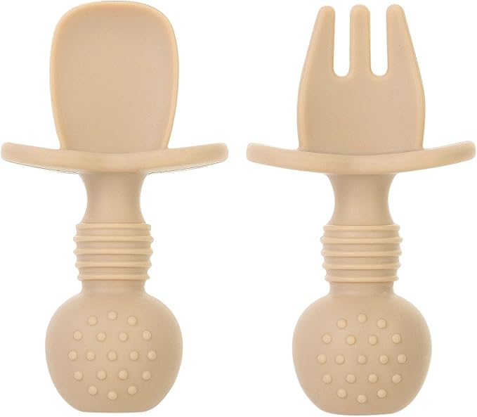 Eascrozn 6 Pack Baby Spoons and Forks Set, Silicone First Stage Self Feeding Infant Toddler Utensils, BPA Free, Baby Led Weaning Feeding Supplies for Baby Essentials