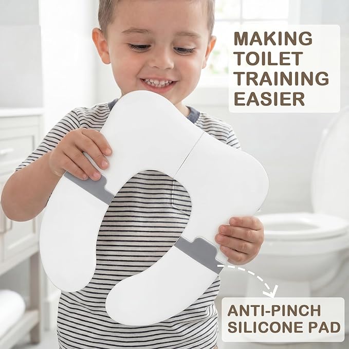 Babylush Anti-pinch Foldable Travel Potty Seat丨Portable Toilet Seat with 12 Anti-slip Suction Cups丨Easy to Install and Remove丨Fits Round & Rectangle Toilets丨Free Carry Bag丨ABS Material and BPA-Free.