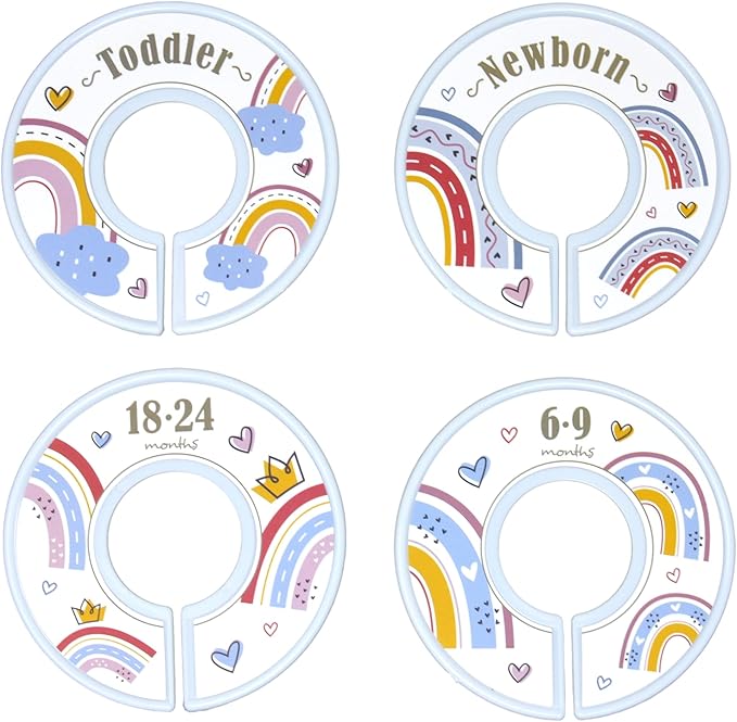 HarperLynn Boho Rainbow Closet Dividers - Set of 8 Baby Nursery Clothes Organizers - Vintage Style Clouds and Hearts