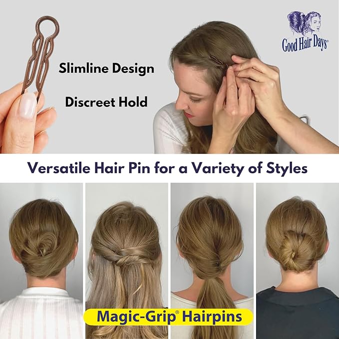 Good Hair Days Hair Pins - 2 1/2" Plastic, U-shaped Magic Grip Hairpins, Strong Durable Pins For Fine, Thick & Long Hair, Styling Accessories - Tortoise Shell, Set of 20