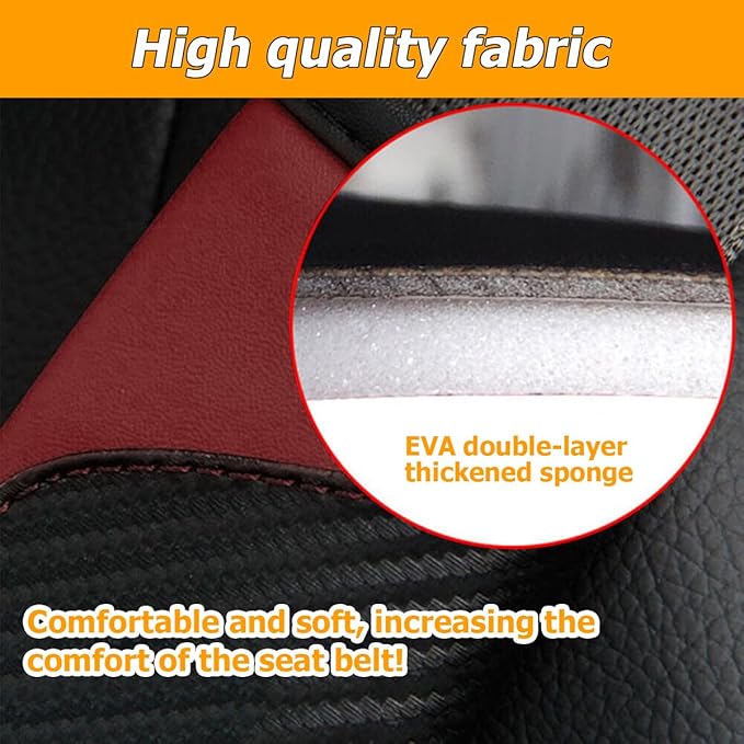 2PCS Car Seat Belt Cover, Carbon Fiber Seatbelt Shoulder Protection, Soft Car Seat Belt Strap Cushion Protect Your Neck and Shoulder, Car Accessories Seat Belt Pad for Car Truck (Wine Red)