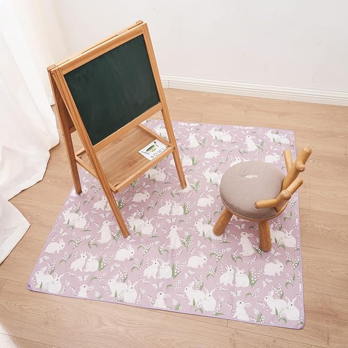 Splat Mat for Under High Chair/Arts/Crafts, Washable Baby Spill Mat Waterproof Non-Slip Floor Splash Mat, Portable Baby Play Mat and Table Cloth (Rabbit, 43"x 43")