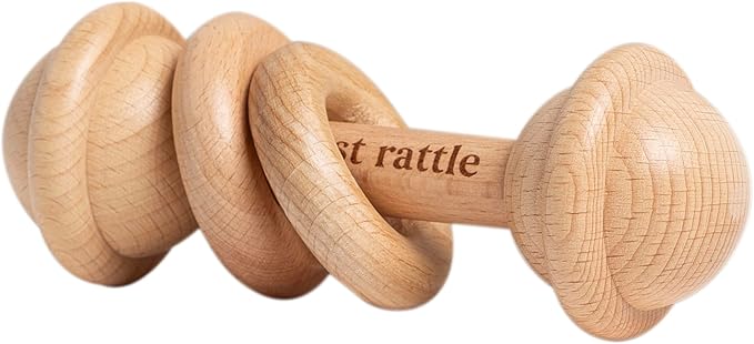 Pearhead Baby’s First Wooden Rattle, Montessori-Inspired Beechwood Rattle Teether for Newborns 0M+, Gender-Neutral Easter Gift, Natural Baby Keepsake