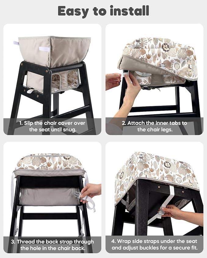 Mamatepe Reusable Baby High Chair Cover with Strap Pads & 2-Point Harness, Waterproof Portable Seat Cover for Restaurant Travel Home, Brown