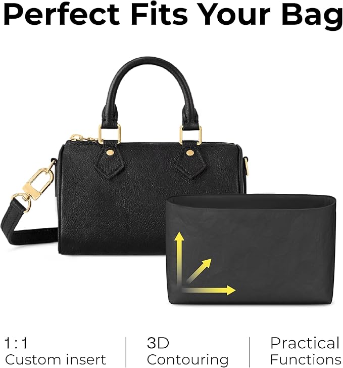 Purse Organizer Insert for LV Speedy Nano Handbag,Custom Fit Inside Premium Matte Black Lightweight Water Resistant Tote Bag Insert