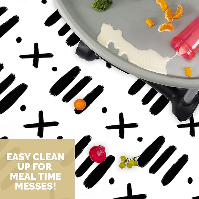 JumpOff Jo - Large Baby Splat Mat for Under High Chair, Booster Seat, Tabletop, Food Catcher - Protect Floor and Carpet from Spills & Crafts - Waterproof and Washable - 51 x 51 inches - Black & White