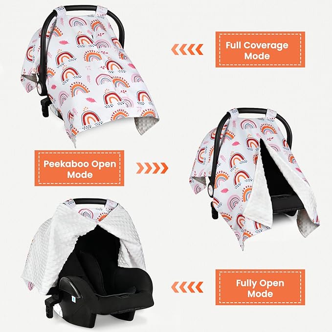 Rquite Car Seat Cover Baby, Carseat Covers Baby Girl, Winter Infant Car Seat Cover, Warm Minky Car Seat Canopy, Baby Carrier Cover with Peekaboo Opening, Multi Use Nursing Cover & Toddler Blanket