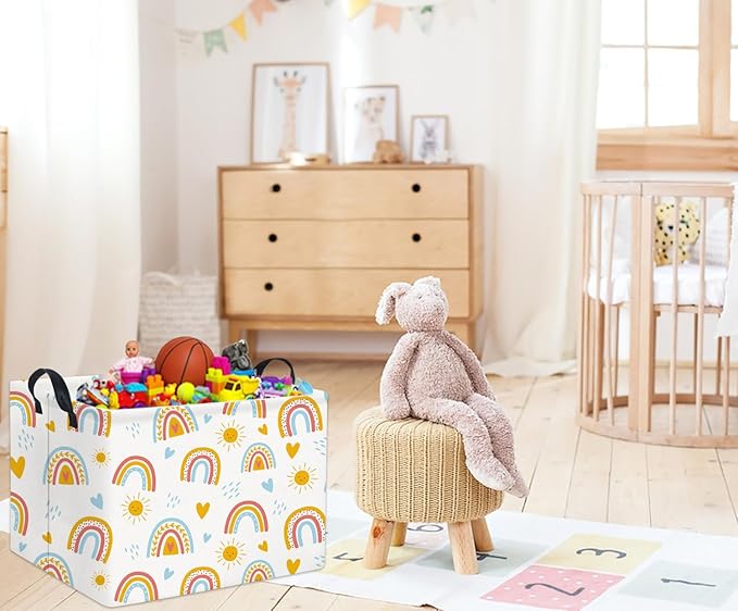 TIBAOLOVER Rectangular Kids Storage Basket for Home Kitchen Girls Cute Storage Bin Organizer Shelf Book Room Decor(Colorful Rainbow)