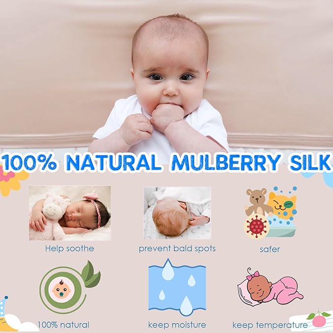 PROMEED 100% Mulberry Silk Crib Sleeve for Baby Hair Loss Prevention, Premium 23 Momme Natural Silk Bassinet Slip for Bassinets/Cradles/Cots/Cribs (Farm Animals)